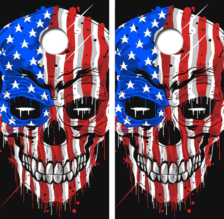 American Flag Skull Cornhole Wrap Decal with Free Laminate Included