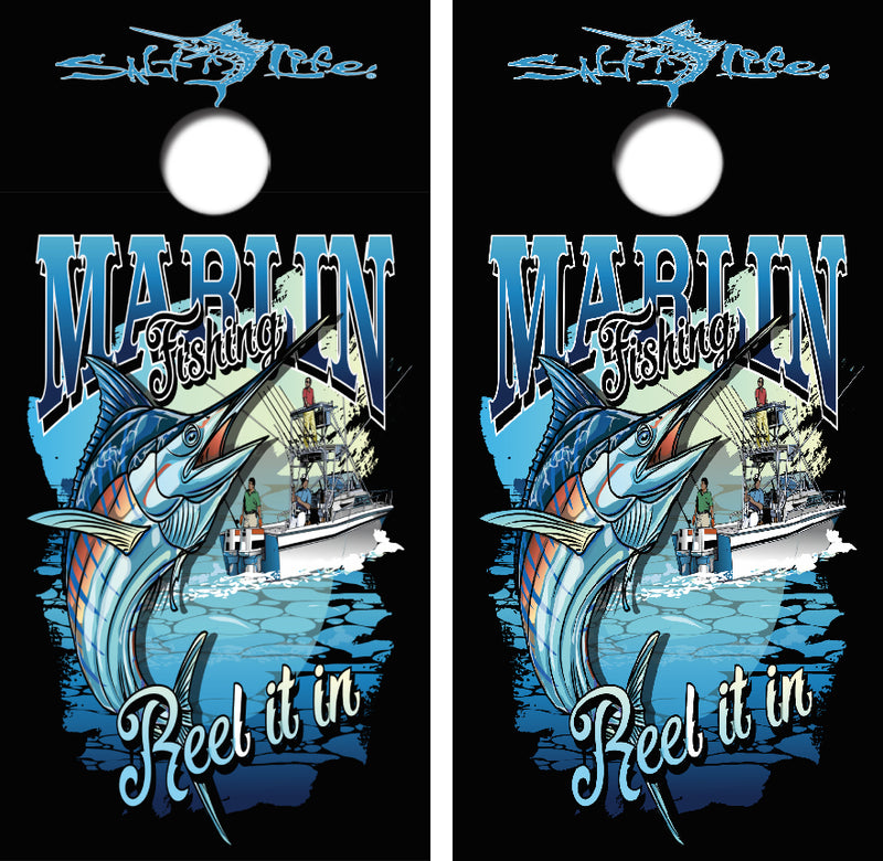 Marlin Fishing Reel It In Cornhole Design
