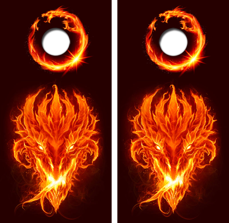 Firey Dragon Head Cornhole Design
