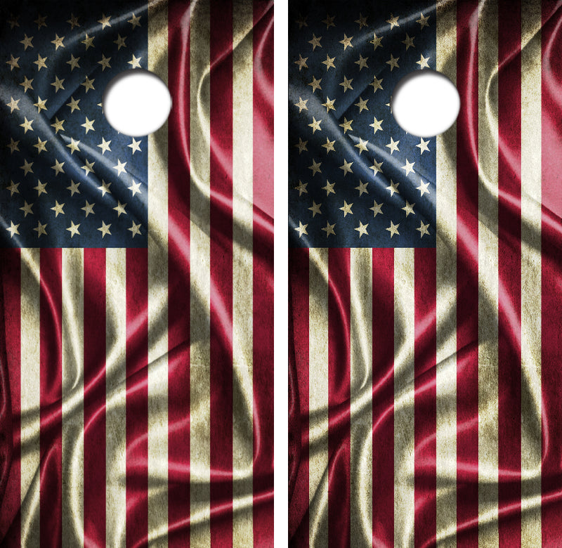 Wavy Grunge American Flag Cornhole Design
