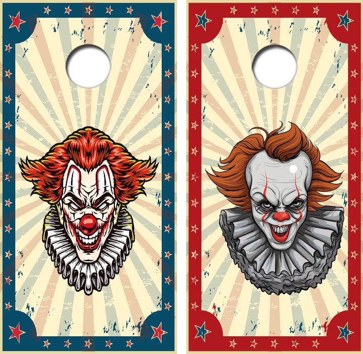 Evil Circus Clowns Cornhole Wrap Decal with Free Laminate Included