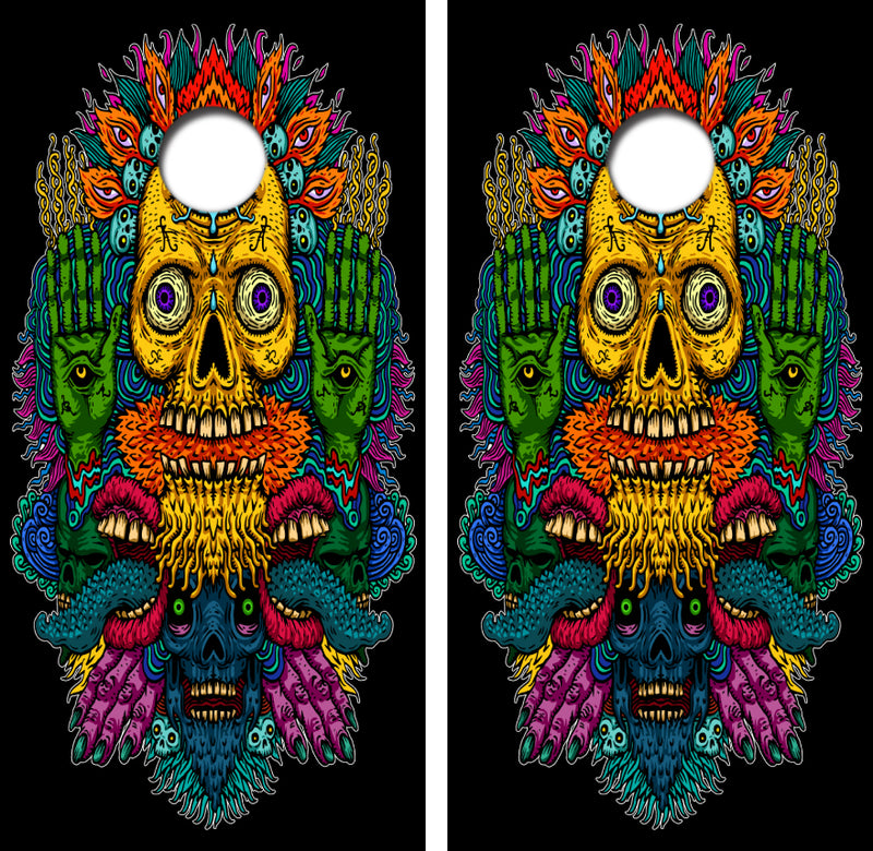 Psychedelic Skulls Cornhole Design