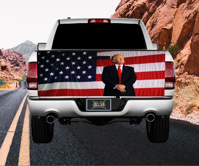 Donald Trump American Flag Tailgate Wrap Vinyl Graphic Decal Sticker